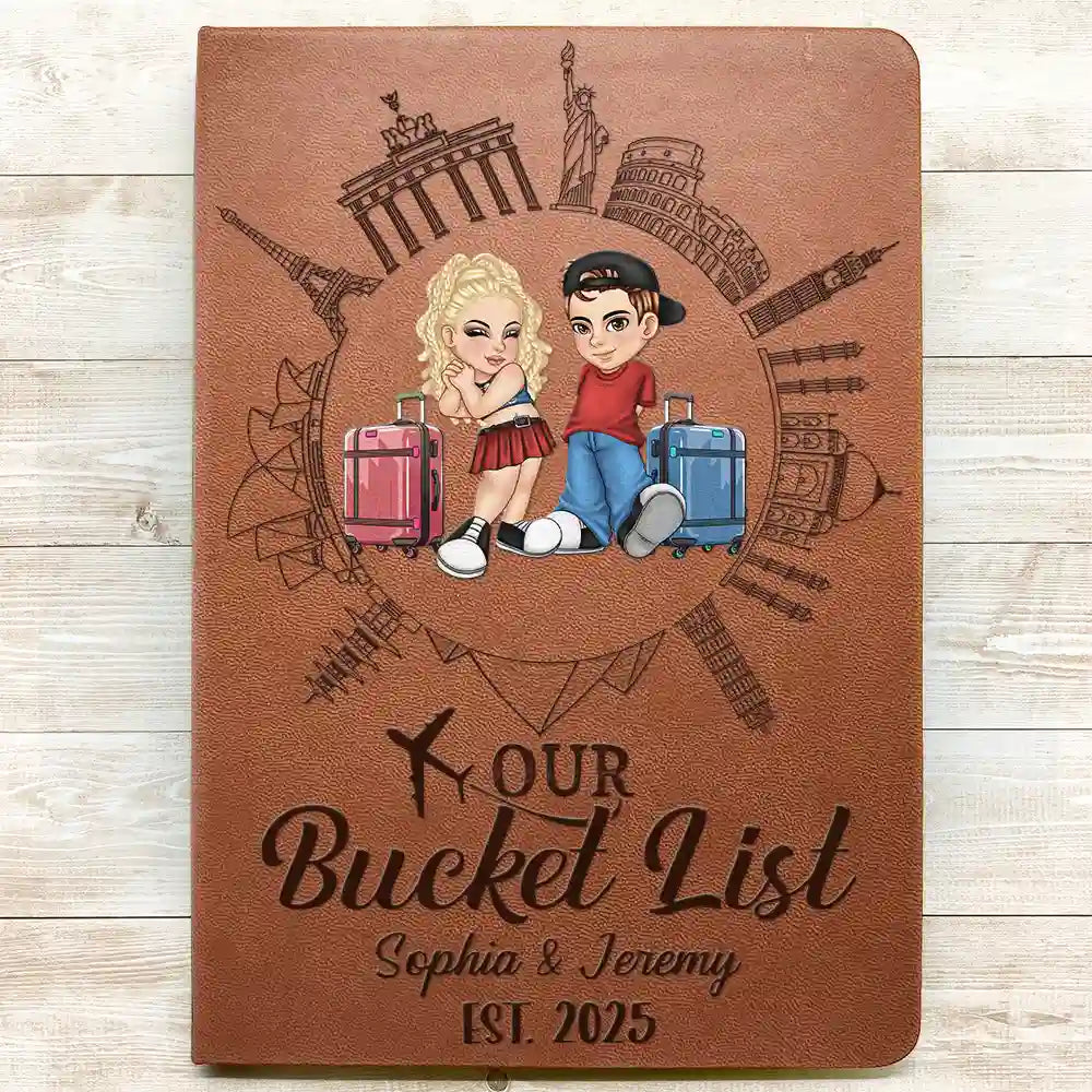 Our Bucket List Travel Couple - Personalized Leather Journal