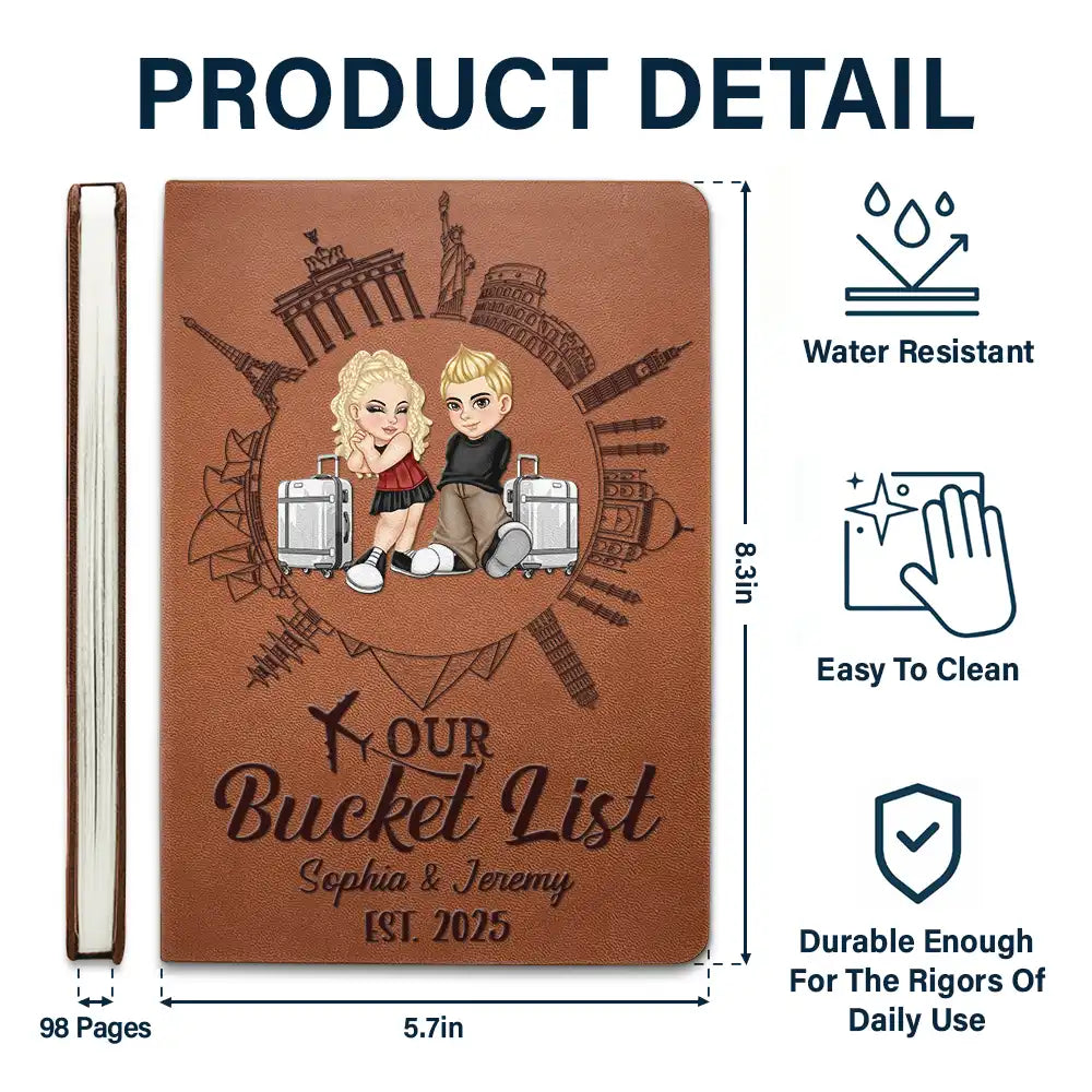 Our Bucket List Travel Couple - Personalized Leather Journal