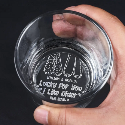 Lucky For You I Like Older Men - Personalized Engraved Whiskey Glass