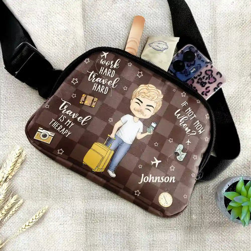 Travel Is My Therapy - Personalized Crossbody Belt Bag