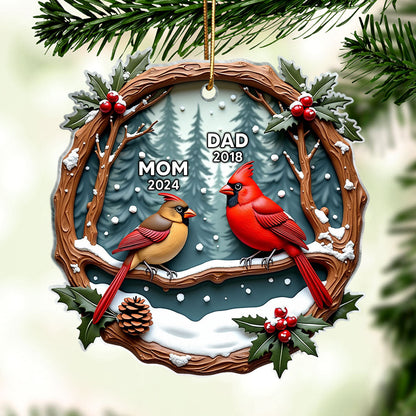 3D Effect Cardinals Dad Mom Memorial Berry Branch Christmas Personalized Acrylic Ornament, Sympathy Gift, Remembrance Gift