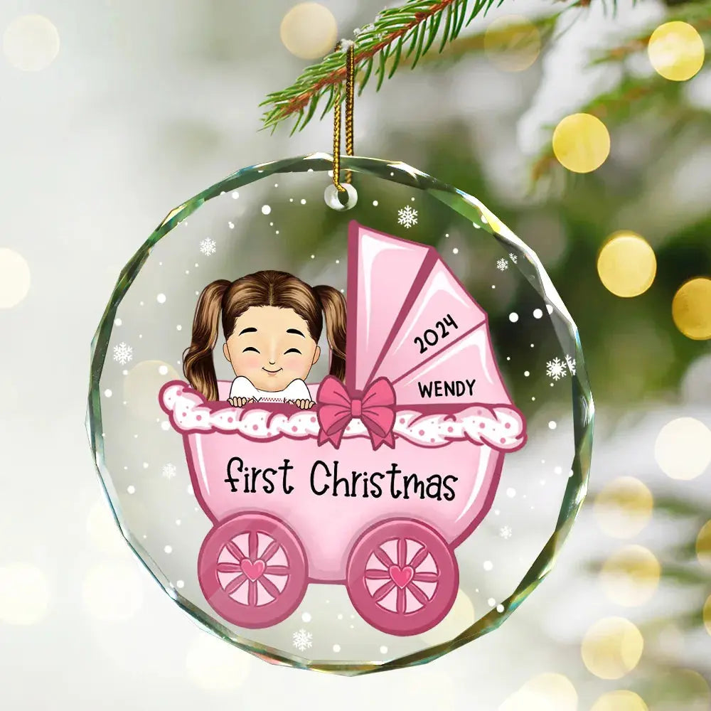 Baby First Christmas - Personalized Circle Glass Ornament Ornament The Next Custom Gift