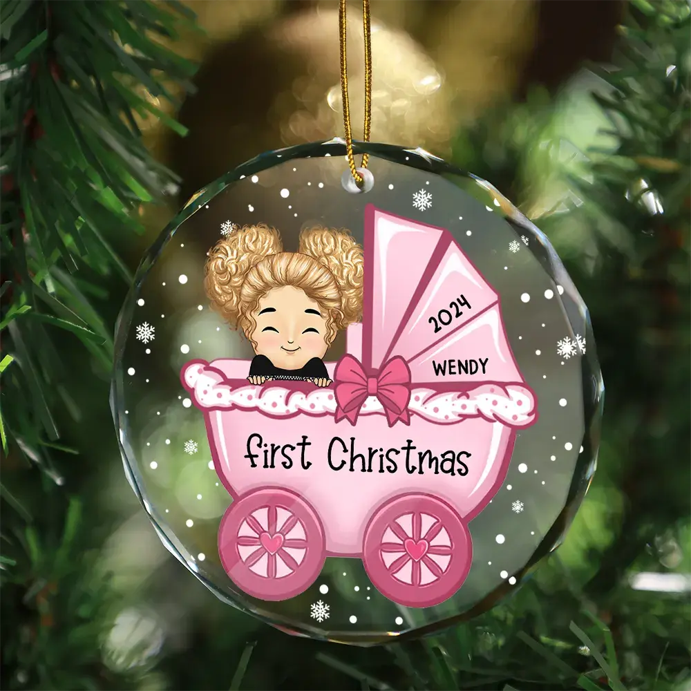 Baby First Christmas - Personalized Circle Glass Ornament Ornament The Next Custom Gift