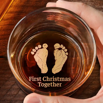 Baby Footprints First Christmas Together - Personalized Engraved Whiskey Glass
