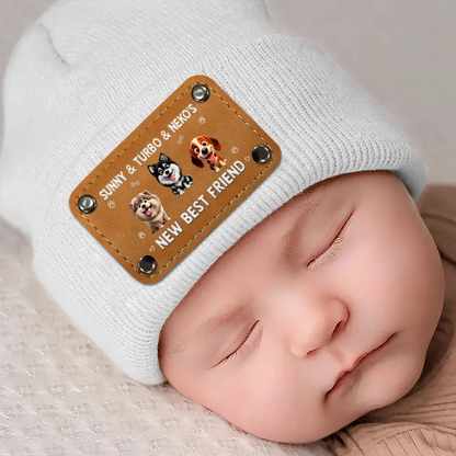 Baby New Best Friend 3D Effect Funny Dog - Personalized Beanie With Leather Patch