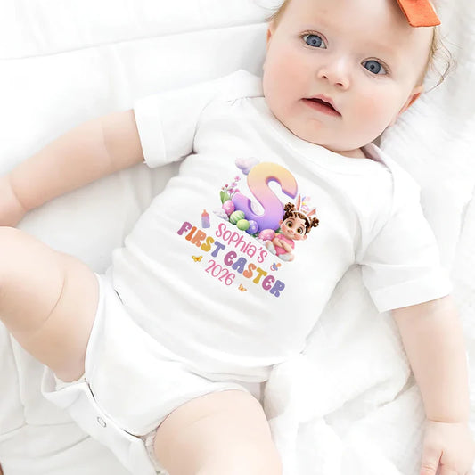 Baby Sitting With Easter Alphabet Letters - Personalized Baby Onesie