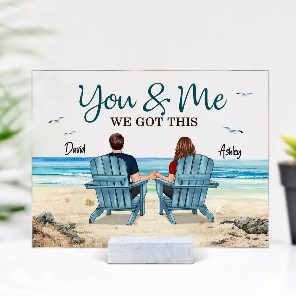 Back View Couple Sitting Beach Landscape Personalized Acrylic Plaque, Anniversary Gift For Him, For Her Acrylic Plaque The Next Custom Gift