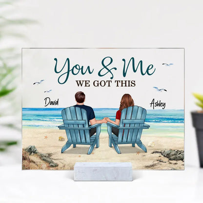 Back View Couple Sitting Beach Landscape Personalized Acrylic Plaque, Anniversary Gift For Him, For Her Acrylic Plaque The Next Custom Gift