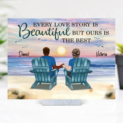 Back View Couple Sitting Beach Landscape Personalized Acrylic Plaque, Anniversary Gift For Him, For Her Acrylic Plaque The Next Custom Gift