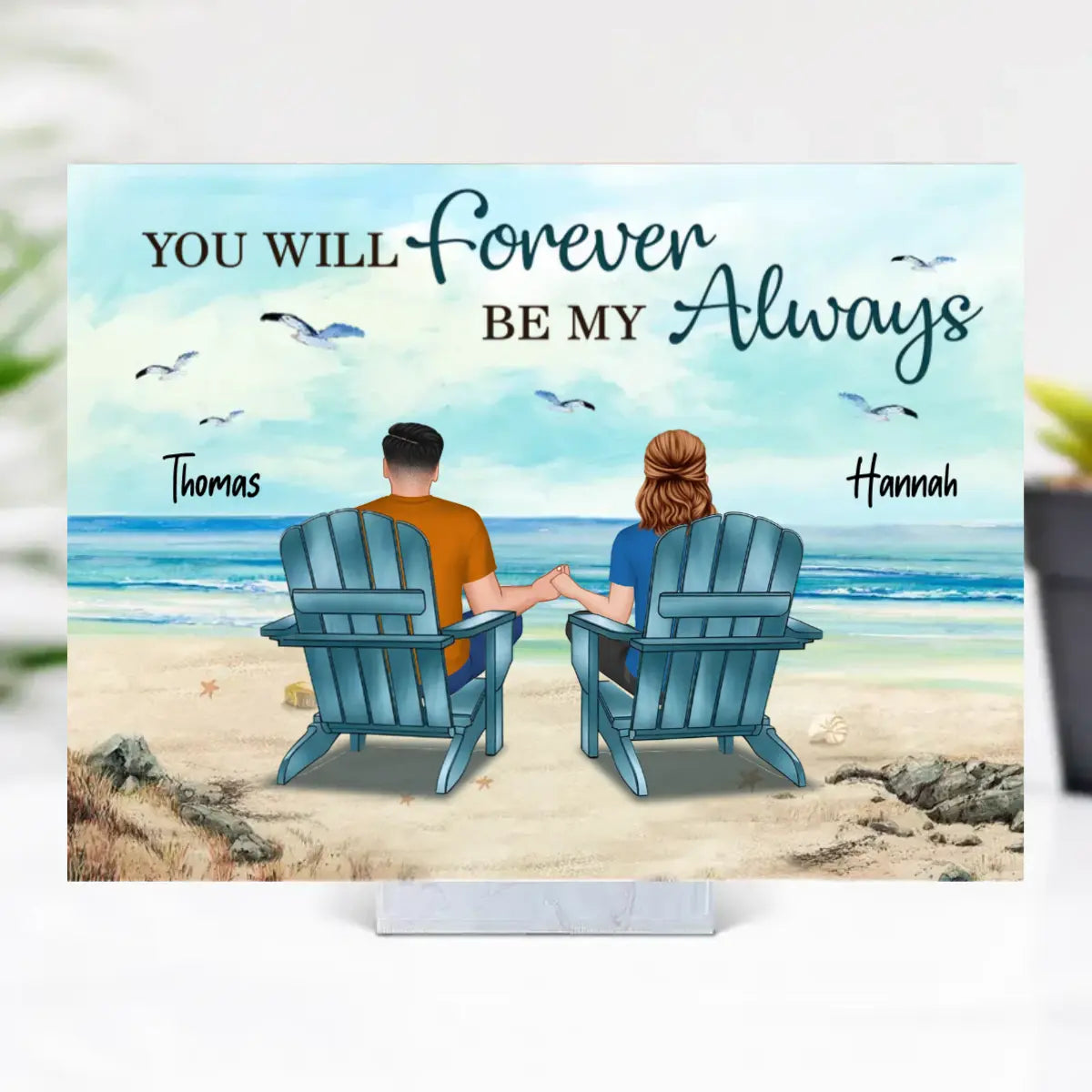 Back View Couple Sitting Beach Landscape Personalized Acrylic Plaque, Anniversary Gift For Him, For Her Acrylic Plaque The Next Custom Gift