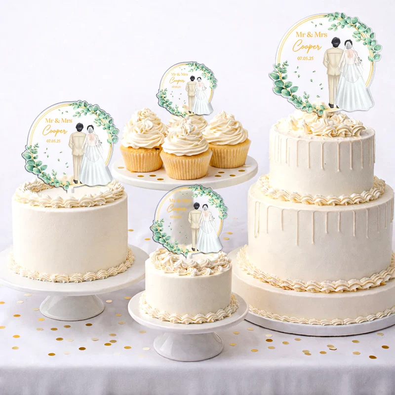 Backside Couple Happy Wedding - Personalized Acrylic Cake Topper