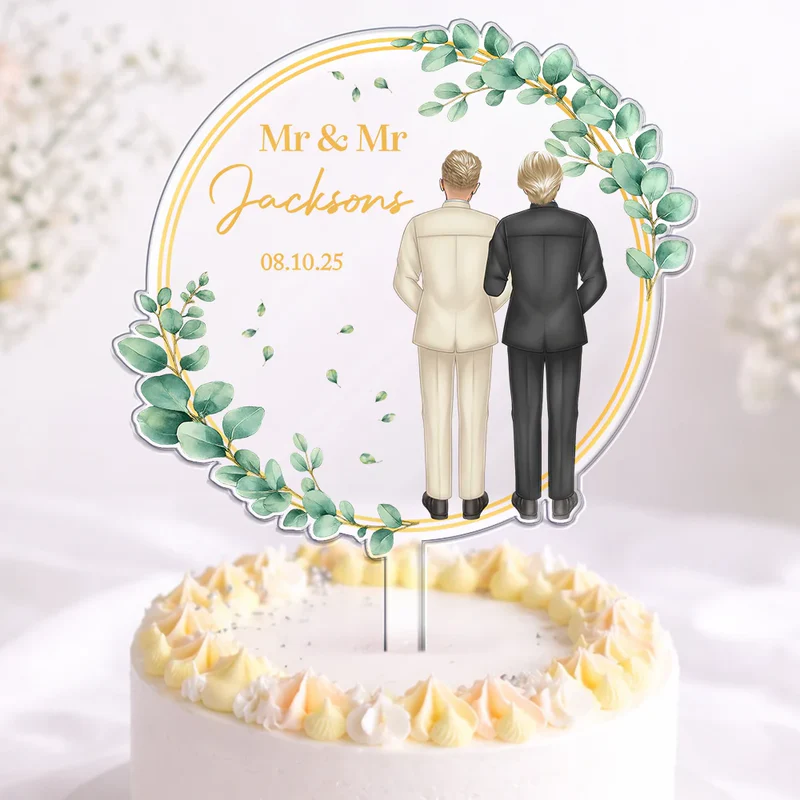 Backside Couple Happy Wedding - Personalized Acrylic Cake Topper