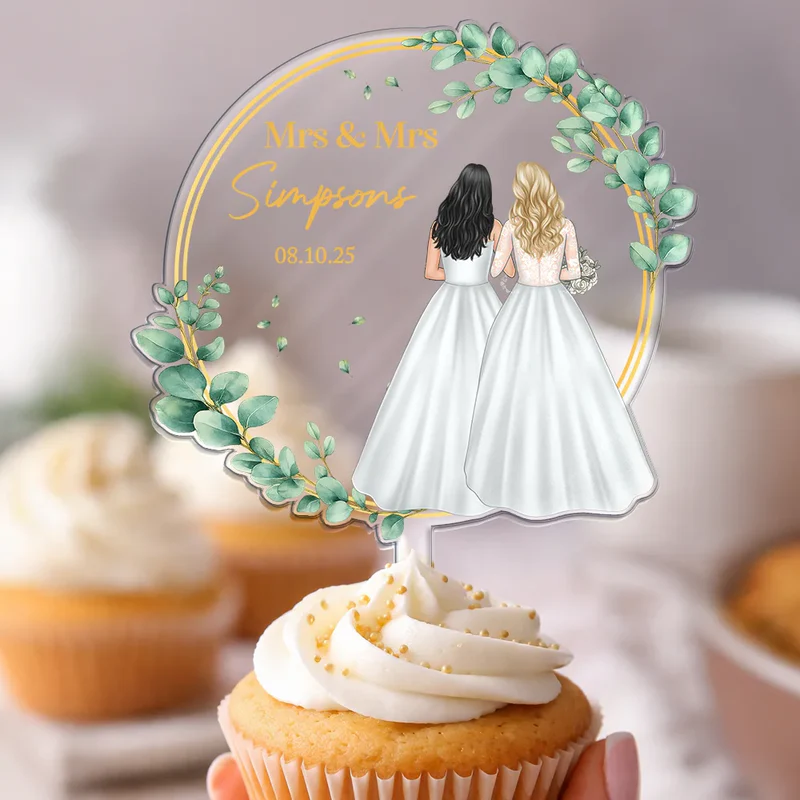 Backside Couple Happy Wedding - Personalized Acrylic Cake Topper