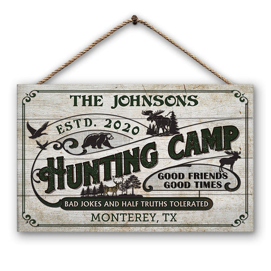 Bad Jokes And Half Truths Hunting - Personalized Custom Wood Rectangle Sign