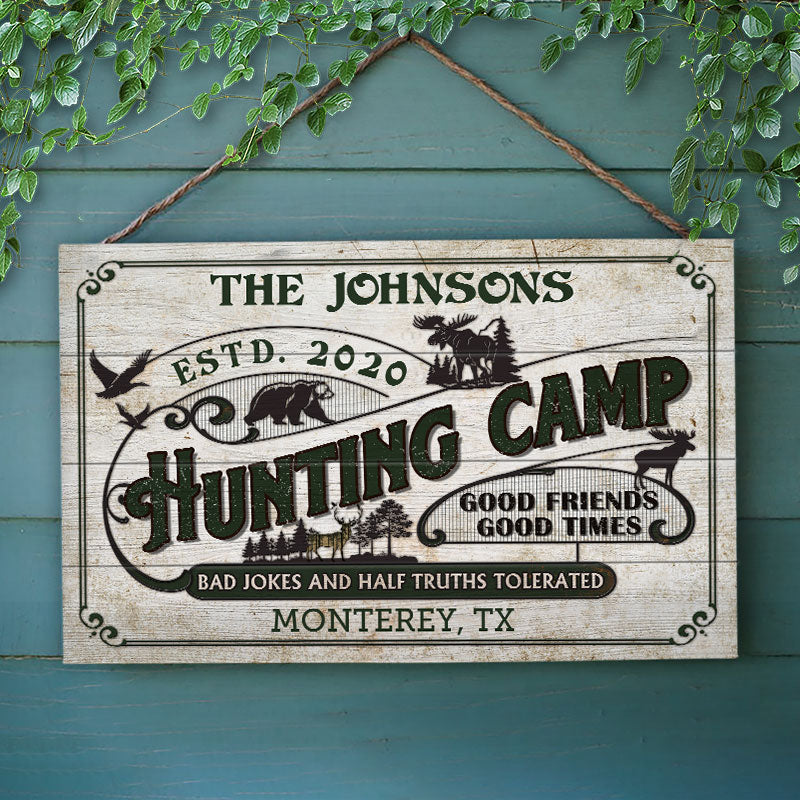 Bad Jokes And Half Truths Hunting - Personalized Custom Wood Rectangle Sign