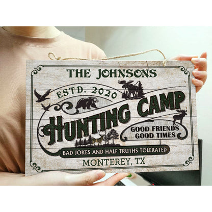 Bad Jokes And Half Truths Hunting - Personalized Custom Wood Rectangle Sign