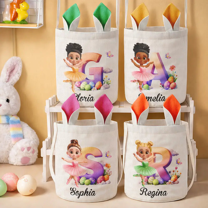 Ballerina Girl Alphabet - Personalized Bunny Ears Bucket Bag