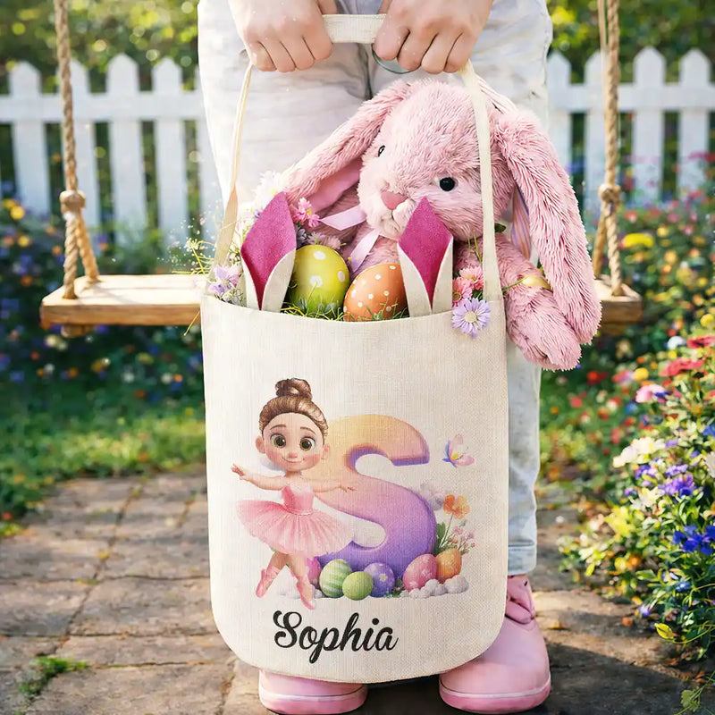 Ballerina Girl Alphabet - Personalized Bunny Ears Bucket Bag