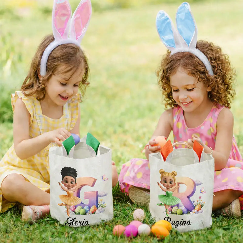 Ballerina Girl Alphabet - Personalized Bunny Ears Bucket Bag
