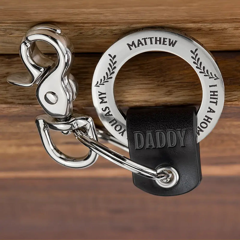 Baseball Hit A Homerun Scoring You As Dad Papa Husband - Personalized Leather Coordinates Keychain
