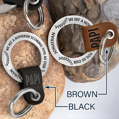 Baseball Hit A Homerun Scoring You As Dad Papa Husband - Personalized Leather Coordinates Keychain