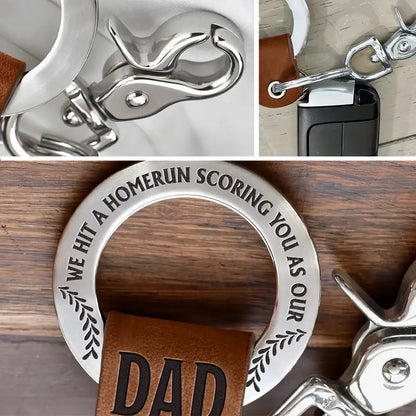Baseball Hit A Homerun Scoring You As Dad Papa Husband - Personalized Leather Coordinates Keychain