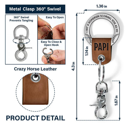 Baseball Hit A Homerun Scoring You As Dad Papa Husband - Personalized Leather Coordinates Keychain