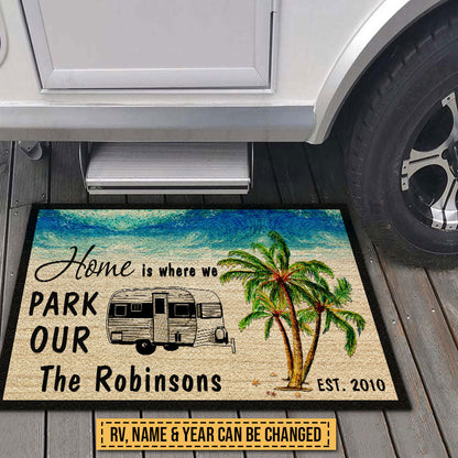 Beach Camping Where We Park Custom Doormat, RV Decor, Camping Gift