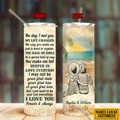 Beach Couple Dressed My Life Changed Custom Skinny Tumbler