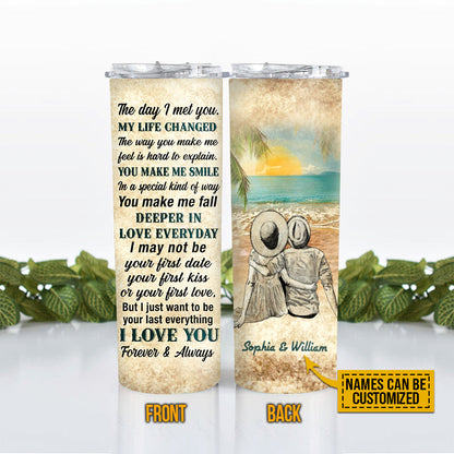 Beach Couple Dressed My Life Changed Custom Skinny Tumbler