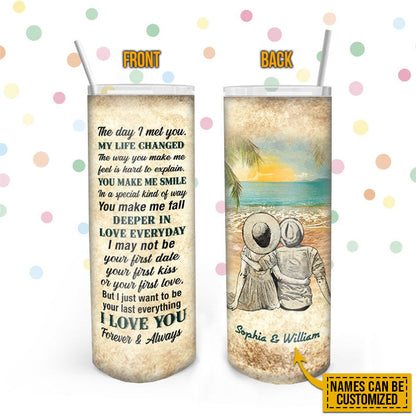 Beach Couple Dressed My Life Changed Custom Skinny Tumbler