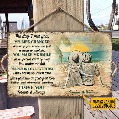 Beach Couple Dressed My Life Changed Custom Wood Rectangle Sign