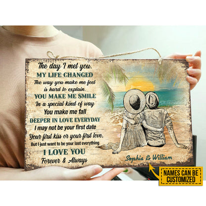 Beach Couple Dressed My Life Changed Custom Wood Rectangle Sign