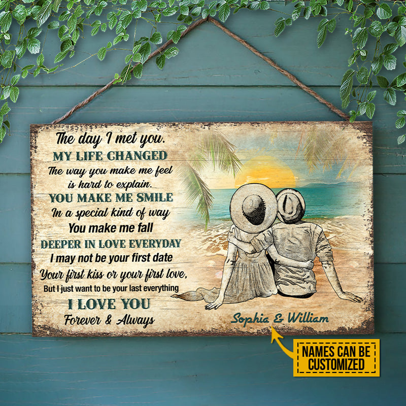 Beach Couple Dressed My Life Changed Custom Wood Rectangle Sign