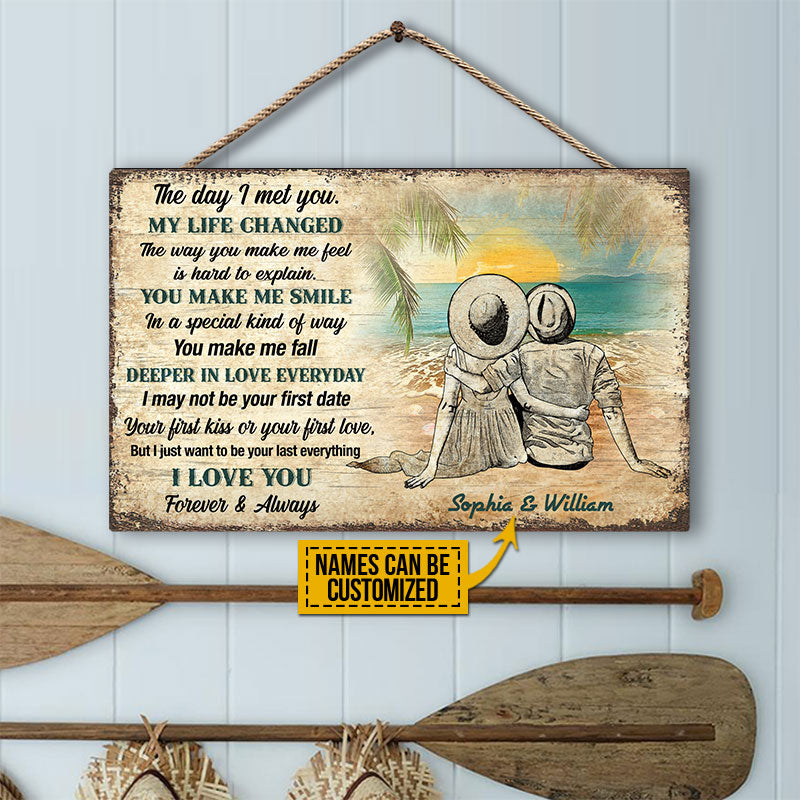 Beach Couple Dressed My Life Changed Custom Wood Rectangle Sign