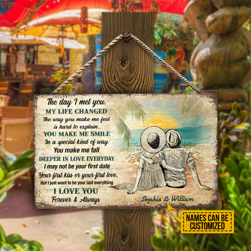 Beach Couple Dressed My Life Changed Custom Wood Rectangle Sign