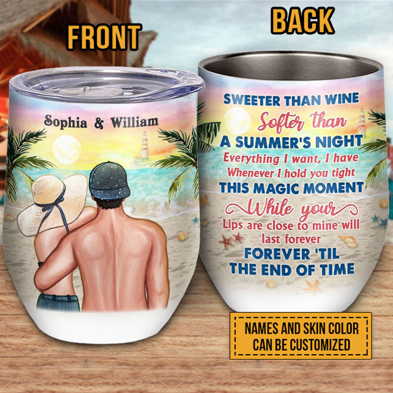 Beach Couple Sweeter Than Wine Custom Wine Tumbler