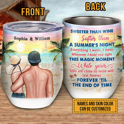 Beach Couple Sweeter Than Wine Custom Wine Tumbler