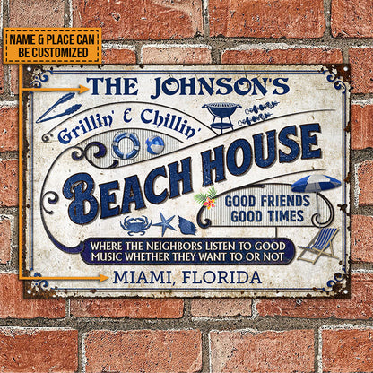 Beach Grilling Where Neighbors Listen Good Music Custom Classic Metal Signs