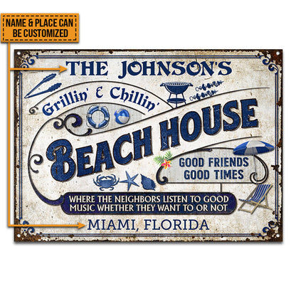 Beach Grilling Where Neighbors Listen Good Music Custom Classic Metal Signs