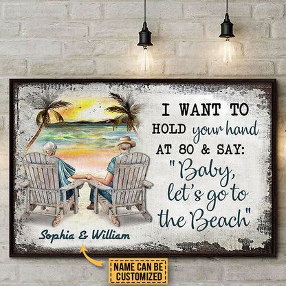 Beach Old Couple Hold Your Hand Sitting Chair Custom Poster