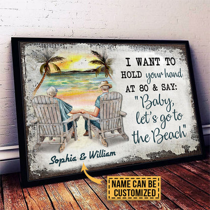 Beach Old Couple Hold Your Hand Sitting Chair Custom Poster