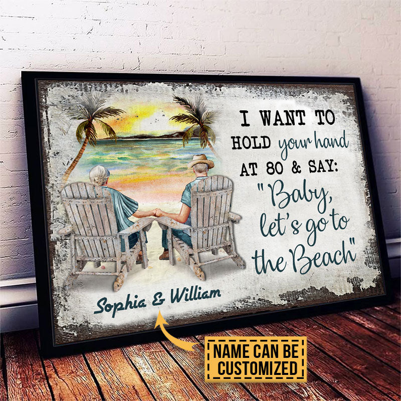 Beach Old Couple Hold Your Hand Sitting Chair Custom Poster