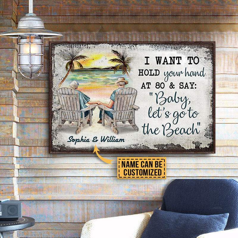 Beach Old Couple Hold Your Hand Sitting Chair Custom Poster
