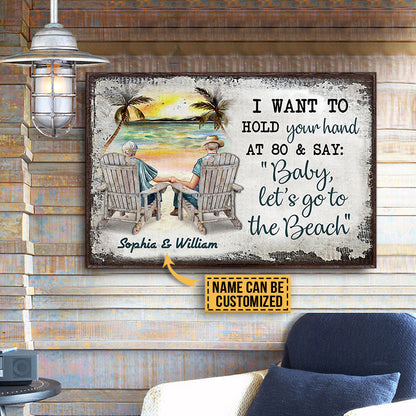Beach Old Couple Hold Your Hand Sitting Chair Custom Poster