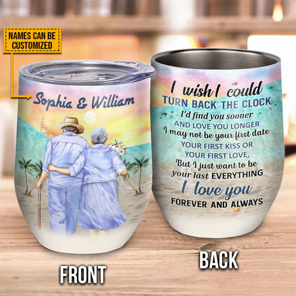 Beach Old Couple Turn Back The Clock Custom Wine Tumbler