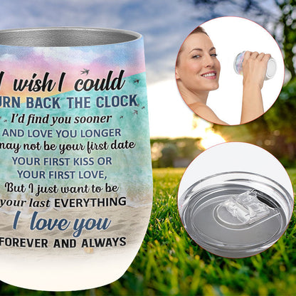 Beach Old Couple Turn Back The Clock Custom Wine Tumbler