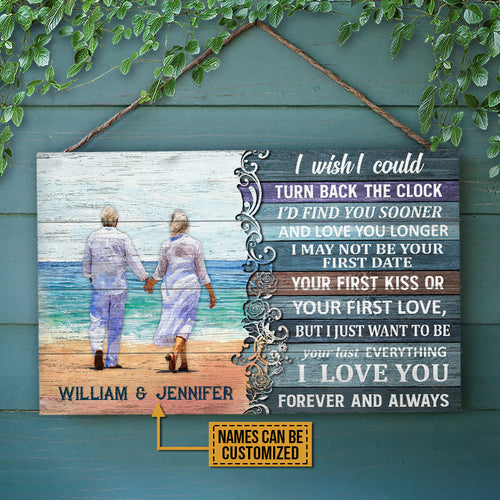 Beach Old Couple Turn Back The Clock, Couple Gift, Home Decor, Custom Wood Rectangle Sign
