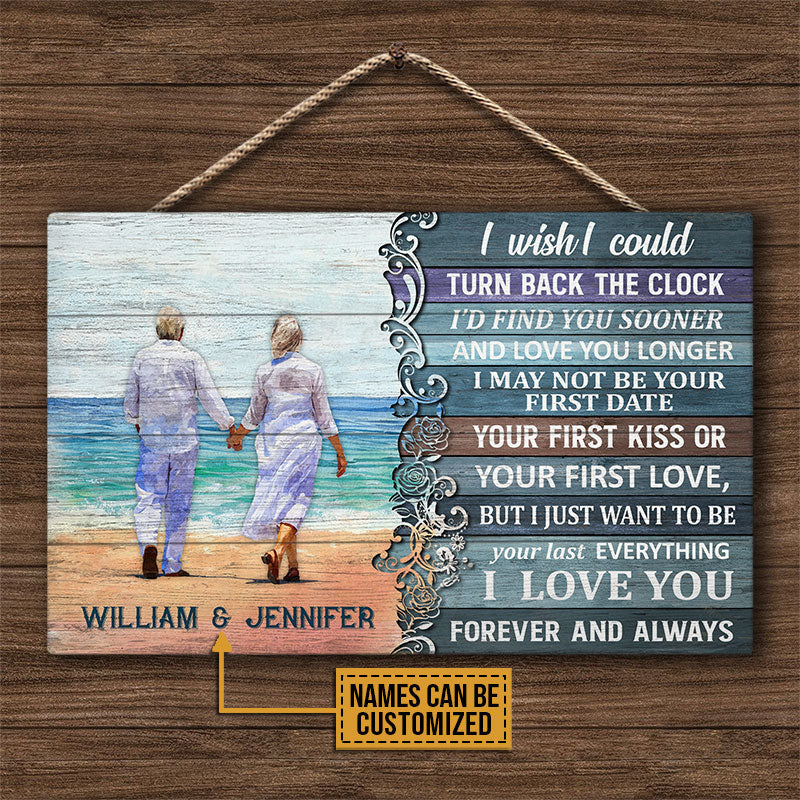 Beach Old Couple Turn Back The Clock, Couple Gift, Home Decor, Custom Wood Rectangle Sign