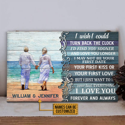 Beach Old Couple Turn Back The Clock, Couple Gift, Home Decor, Custom Wood Rectangle Sign